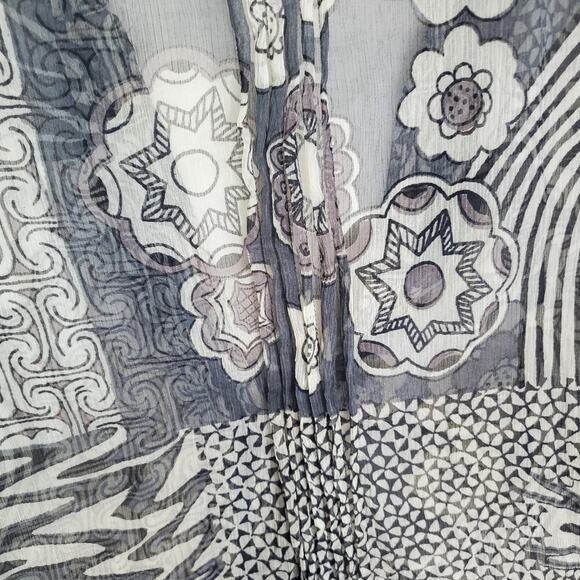 Lior Paris Floral Mixed Print Sheer Button Tunic Top Women Sz XL Sequin Beaded - Picture 9 of 12